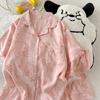 Pijama Feminino Estilo Coreano Verão Nuvens Algodão Pijama Feminino Manga Curta Cardigã Desenho Lapela Estudante Roupa de Casa Conjunto Moderno