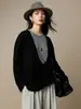 Suéter de Punto 100% Lana Estilo Coreano con Bloques de Color, Falso Dos Piezas, Corte Holgado, Suéter Grueso, Nuevo Top de Otoño e Invierno para Mujer 2026