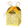 Caja de dulces para boda con corte de papel de patrón de ventana hueca con lazo de cinta, caja de papel para recuerdos de boda, caja de regalo de dulces, caja de embalaje para bodas