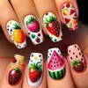 Uñas Portátiles de Patrón de Frutas Coloridas de Verano 24 Piezas Moda Europea y Americana Uñas Postizas