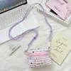 65211 Bolsa Transversal Pequena com Listras Rosa e Brancas Estampa de Estrela Estilo Coreano Estilo Menina Bolsa de Armazenamento Portátil para Fones de Ouvido e Batom