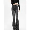 Jeans Vintage de Tiro Alto Micro-Lar para Mujer Otoño e Invierno Aspecto Delgado Pantalones de Herradura Largos Elásticos Pantalones de Bocina de Trompeta