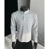 Sudadera con Cuello Henley para Hombre, Top Desestructurado Limpio y Ajustado, Chaleco de Pareja de Moda, Camisa Polo Básica de Manga Larga para Primavera y Otoño