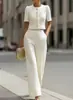 Traje de dos piezas de tweed de alta gama europeo y americano 2026 para mujer, cuello redondo, manga corta, estilo corto, elegante para ir al trabajo