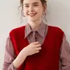 Chaleco de Cachemira con Cuello en V Bai Cai Rong Otoño/Invierno para Mujer, Suéter Versátil de Color Sólido sin Mangas, Chaleco Cálido, Ropa Exterior Holgada