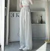[9 Cores] Calça esportiva feminina de cintura elástica com cordão, cor sólida, perna reta, estilo banana, calça casual, calça de perna larga, adequada para primavera e outono