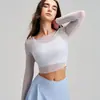 Ropa de Yoga Estilo Nuevo para Mujer, Conjunto de Dos Piezas para Pilates, Top de Fitness Transparente con Encaje Fresco y Sexy, Camiseta de Manga Larga