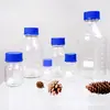 Frasco Reagente com Tampa Azul, Frasco de Vidro Marrom de Laboratório Graduado com Tampa de Rosca, Frasco de Vidro Transparente para Amostragem, Frasco de Amostra