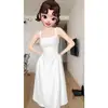 Vestido largo con cremallera, estilo retro chic francés, elegante y hermoso, con tacto de alta calidad, vestido blanco de tirantes