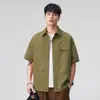 Roupas Masculinas Xintang Camisa de manga curta lavada, estilo americano, solta, casual, legal, confortável, leve, respirável, jaqueta vintage para homens