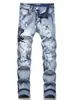 Jeans masculinos azuis de estilo europeu para streetwear, com bordado de cobra, stretch, corte slim, novos e personalizados para adolescentes, de comércio exterior