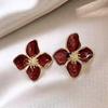 Brincos da Moda e Personalizados de Trevo de Quatro Folhas com Gota de Óleo Brincos Simples Tridimensionais de Rosela Brincos de Alto Nível