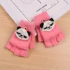 Guantes cálidos de otoño e invierno para niños y niñas, resistentes al frío, con cierre abatible, de medio dedo, de felpa con dibujos animados, de punto