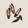 Yuanlitong~ Tacones Altos Mary Jane Retro de Tacón Grueso, Cómodos y No Cansan los Pies, 2025 Seleccionados Zapatos de Salón Elegantes de Punta Cuadrada Estilo Chengdu