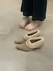 Mocasines retro grises estilo francés, hermosos zapatos slip-on de felpa, calzado de otoño e invierno para mujer para exteriores con forro de felpa añadido