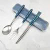 Set de Cubiertos Portátil Acero Inoxidable Cuchara Palillos Tenedor Hogar Estudiante Niños Vajilla Simple Set de Tres Piezas Transfronterizo