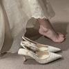 Sandálias de Salto Agulha Bico Fino Estilo Chanel para Mulheres, Novos Sapatos de Salto Único Versáteis Primavera/Verão 2026, Elegantes Saltos Altos da Moda Francesa