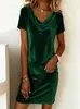 Moda Otoño e Invierno 2025 Amazon Transfronteriza Nuevo Vestido Sexy de Terciopelo para Mujer con Cuello Volante de Color Sólido y Manga Corta