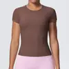 Nueva Camiseta de Manga Corta para Mujer Transfronteriza Ajustada Sensación de Nube Control de Abdomen Fitness Running Secado Rápido Top Casual de Yoga