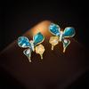 Aretes de Esmalte de Flor Mariposa de Lujo Ligero para Mujer, Pequeños, Exquisitos y Elegantes, Diseño de Moda Nacional con Sentido de Nicho, Vintage, Aretes de Pin de Plata
