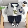 Primavera 2024 Nuevo Traje de Tres Piezas con Camisa de Bloques de Color de Manga Larga para Niños Traje Casual de Pantalón para Bebé Fabricante Venta al por Mayor