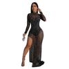 C6866 cross-border AliExpress Amazon moda europeia e americana moda feminina sólida malha strass vestido vestido dividido
