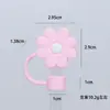 Tapa de Silicona con Forma de Flor para Popote de Vaso Térmico, Topper Reutilizable para Popote con Cordón, Rosa Blanco Verde Amarillo, Accesorios para Botella de Agua