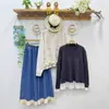 Suéter Pulôver com Barra Patchwork 2025 Artístico Simples Gola Redonda Macio Quente Versátil Solto Casual Top para Mulheres