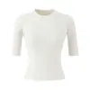 Blusa de Tricô Pequena com Gola Redonda, Costurada, Manga Média, Nova Moda de Verão, Versátil, Elástica, Slim Fit, Curta, Cor Sólida, Peça Básica