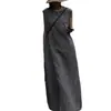 Vestido Vintage de Xadrez de Algodão e Linho Sem Mangas para Mulheres, Estilo Mori Verão 2025, Caimento Solto, Vestido Regata de Linho Reto Emagrecedor