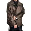 Chaqueta de Cuero PU para Motocicleta Americana Otoño 2026 para Hombre con Solapa Grande, Remaches, Hebilla, Corte Holgado, Estilo High Street, Chaqueta de Cuero Negra