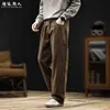 Estilo Old Money, calça casual minimalista de algodão puro para homens, corte reto, nova coleção outono 2026, modelagem solta, tamanhos grandes, design patchwork, calça comprida estilo workwear