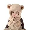 Chapéu cachecol de urso infantil peça única inverno forrado com fleece espessado proteção para ouvidos de bebê meninos e meninas à prova de vento duas peças chapéu