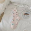 Calcetines de Dibujos Animados para Mujer, Estilo Fino de Primavera y Otoño, Diseño de Gato de Moda, Calcetines de Media Pantorrilla, Absorbentes de Sudor, Calcetines Dulces con Volantes de Encaje, Calcetines Lindos para Mujer