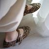 Sapatos Femininos de Couro Genuíno Pelo de Cavalo Estampa de Leopardo Solteiro 2025 Primavera/Verão Bico Quadrado Raso Mary Jane
