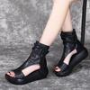 Zapatos Romanos Sandalias de Cuña de Tacón Alto de Verano Casual para Mujer 2025 Nuevas Sandalias Pee-toe de Fondo Grueso de Cuero Suave