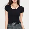 Camiseta para Mujer Verano 2025 Top Corto Tiro Alto Crop Top para Figuras Pequeñas Tirantes Anchos Sin Mangas #9916 con Almohadillas en el Pecho
