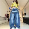 Jeans Retro Americanos de Pierna Ancha con Bordado de Estrella para Mujer, Pantalones Sueltos Rectos Adelgazantes con Caída hasta el Suelo