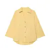 Camisa Elegante de Mezcla de Lino para Mujer, Estilo Nuevo de Verano 2026, Cómoda, de Manga Ancha, Cuello Campana