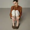 Zapatos Planos de Ballet Poco Profundos con Lazo para Mujer Primavera 2026, Zapatos Elegantes de Satén con Tacón Grueso para Ponerse sin Cordones y Punta Dividida, Antideslizantes Ligeros