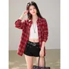 Top de camisa a cuadros de manga larga con protección solar, nuevo estilo casual relajado, chaqueta camisa holgada y estilizada