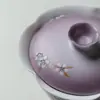 Ino Kiyosong Ritmo Morado Flor Blanca Pintada a Mano Cerámica Gaiwan Taza de Té para Mujeres, Exquisito Juego de Té Kung Fu Tazón de Té