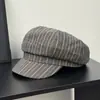 Chapéu Oitavado Listrado Retrô Feminino Primavera Verão Novo Boina Artística Estilo Britânico Versátil Afina o Rosto Boné de Jornaleiro Tendência