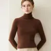 Suéter 100% caxemira pura para mulheres, gola alta, nova blusa base de malha slim-fit de cor sólida para outono e inverno