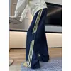 Pantalones de chándal rectos a rayas para hombre, modernos, con buena caída, estilo casual americano, versátiles para el verano, pantalones deportivos holgados en azul marino