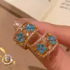 Nuevos Pendientes de Flor de Esmalte Azul Estilo Chino para Mujer, Pendientes Geométricos Huecos en Forma de U de Nicho Exquisitos, Tachuelas Ligeras de Lujo para el Trabajo