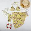 Biquíni Europeu e Americano Estampado 2025 Conjunto de Três Peças Cruzado Fronteira Lazada Saia Envelope Conjunto de Duas Peças Sexy Roupa de Banho Biquíni de Férias