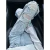 Calça jeans feminina de retalhos de renda vintage rasgada, fina para o verão, cintura alta, perna reta, corte solto, modelagem que afina, comprimento até o chão