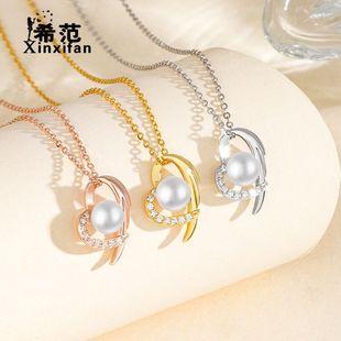 Collar de corazón de perla de plata esterlina S925 con alas de ángel para mujer, estilo lujoso y elegante, regalo novedoso de 2024.