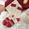 Calcetines de Cachemir para Mujer, Calcetines Versátiles de Rayas a Media Pantorrilla, Engrosados para Otoño e Invierno, Calcetines sin Costuras, Calcetines Flojos de Micro-Presión, Calcetines Rojos para Mujer